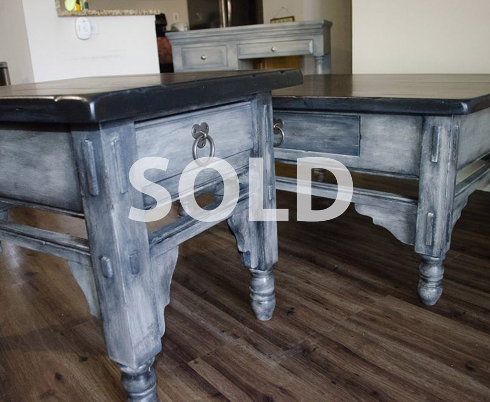 Coffee Table and Matching End Table - Weathered Gray w Dark Wood Tops