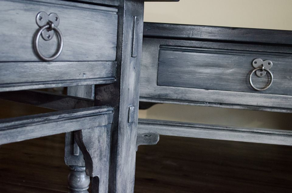 Coffee Table and Matching End Table - Weathered Gray w Dark Wood Tops - Image 5