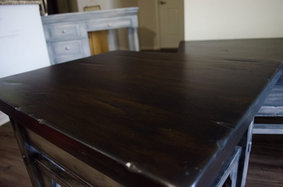 Coffee Table and Matching End Table - Weathered Gray w Dark Wood Tops - Image 7