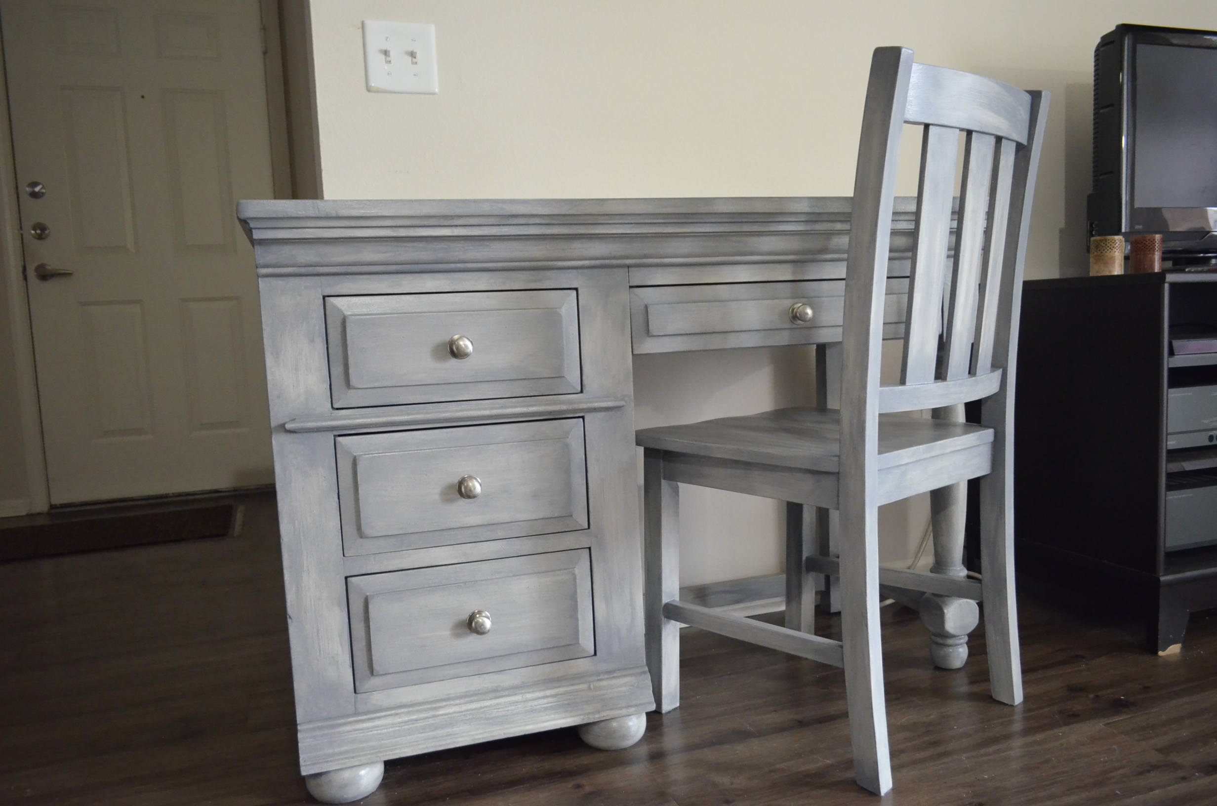 Beautiful Weathered Grey Desk & Chair - Solid Wood - Image 2