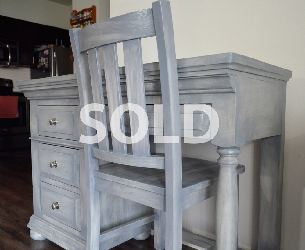 Beautiful Weathered Grey Desk & Chair - Solid Wood