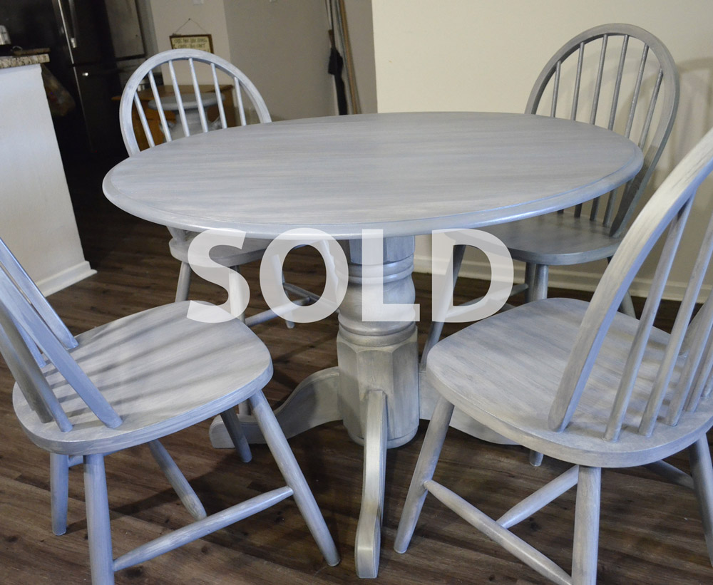 Shabby Chic Weathered Gray Kitchen Table and Chairs - Hand Applied Finished - Solid Oak Table
