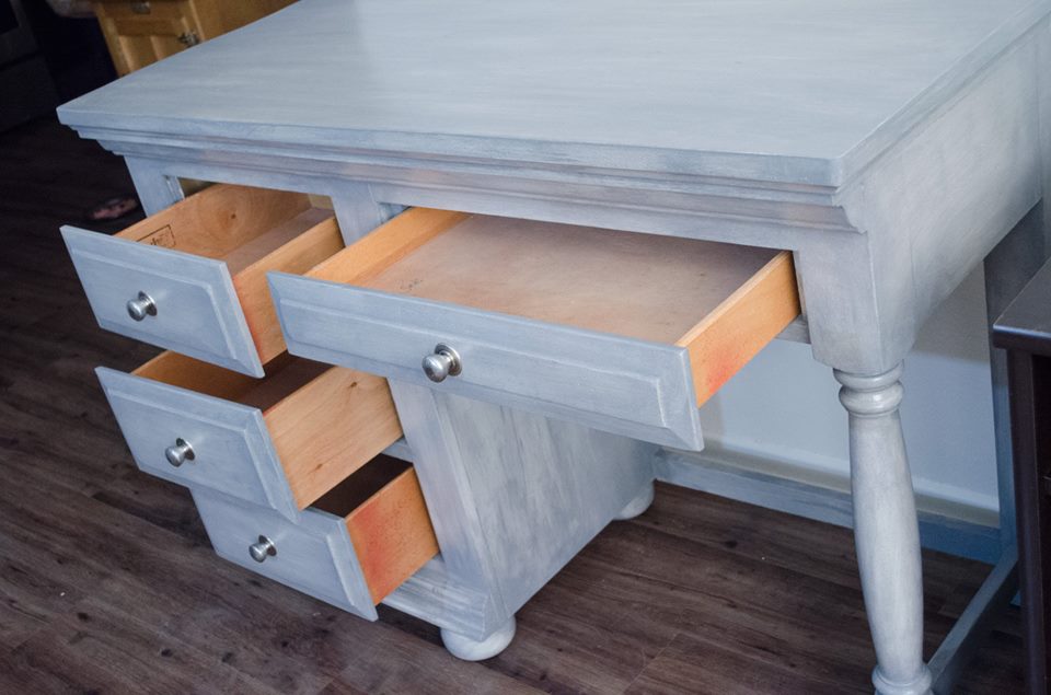 Beautiful Weathered Grey Desk & Chair - Solid Wood - Image 8
