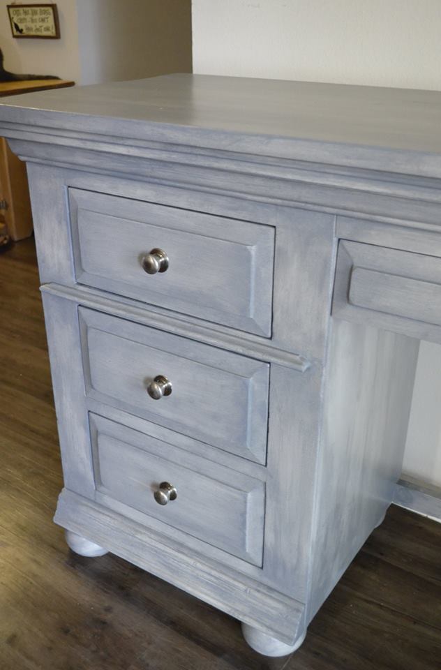 Beautiful Weathered Grey Desk & Chair - Solid Wood - Image 7