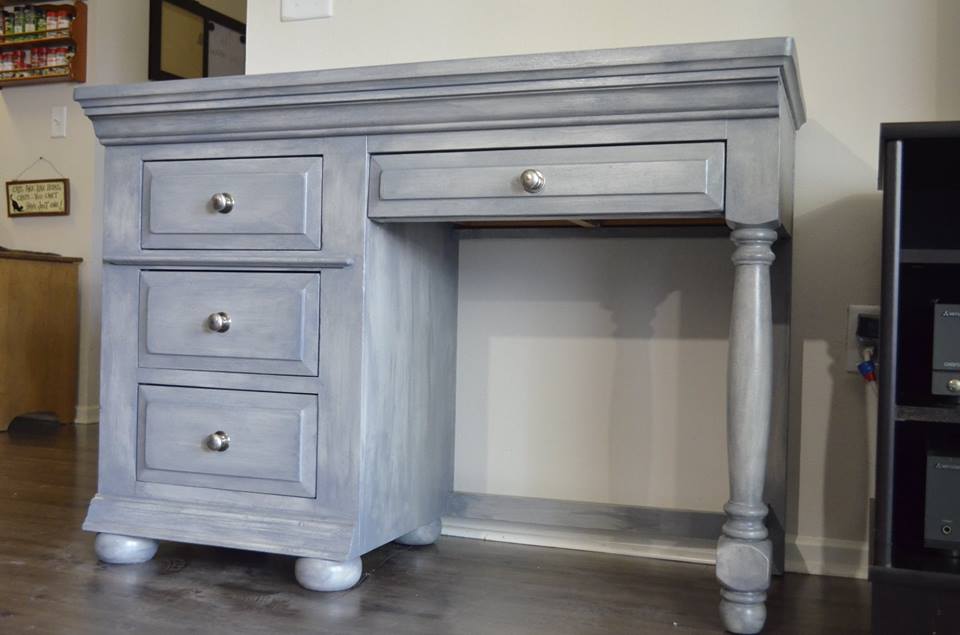 Beautiful Weathered Grey Desk & Chair - Solid Wood - Image 5