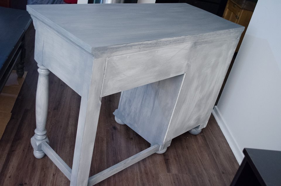 Beautiful Weathered Grey Desk & Chair - Solid Wood - Image 4