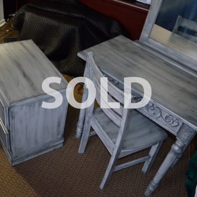 Custom Dark Gray Vanity Mirror and End Table Set
